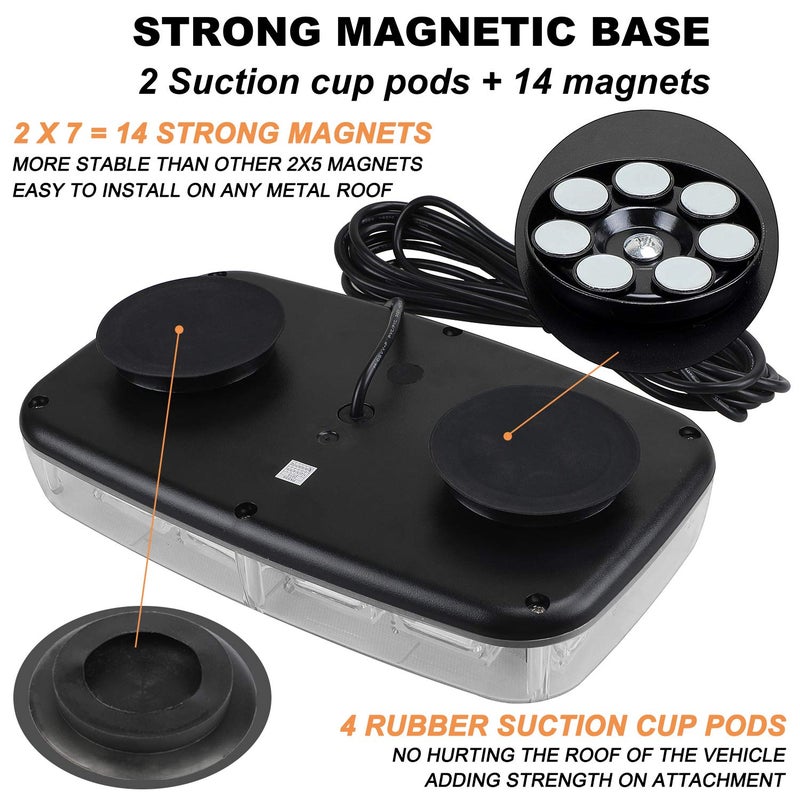 ASPL [Upgraded 5] 48LED Roof Top Strobe Lights, High Visibility Emergency Safety Warning LED Mini Strobe Light bar with Magnetic Base for 12-24V Snow Plow, Trucks, Construction Vehicles (Amber) - Image 4